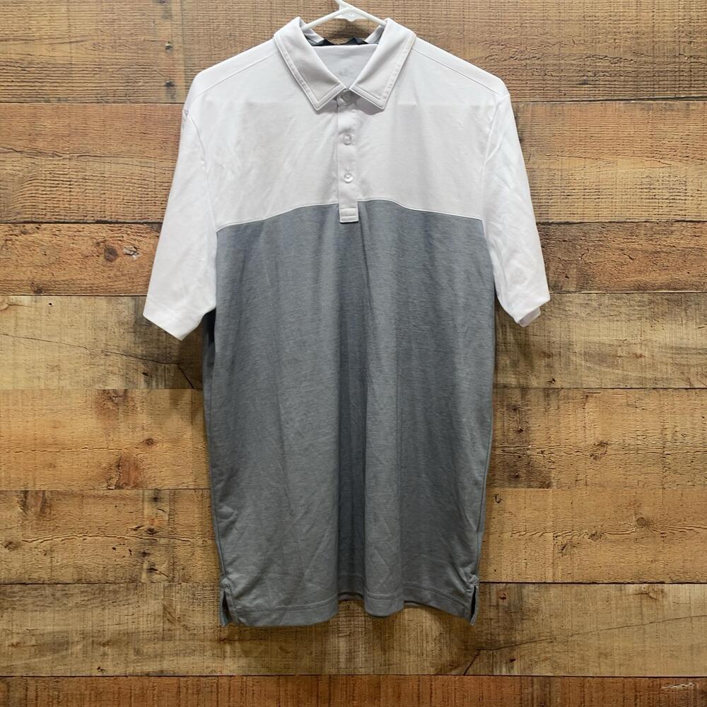 TravisMathew Polo Shirt Mens Size L Gray White Colorblock BetMGM Golf Casino